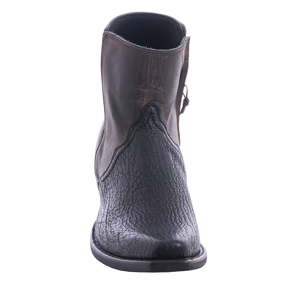 Men's Black Shark Tobac Goat Short Cowboy Boot with Mini Vibram Sole