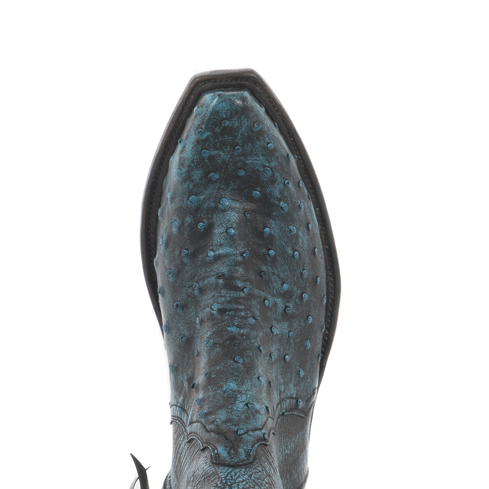 Ladies Short Black Wash Turquoise Full Quill Ostrich Boot