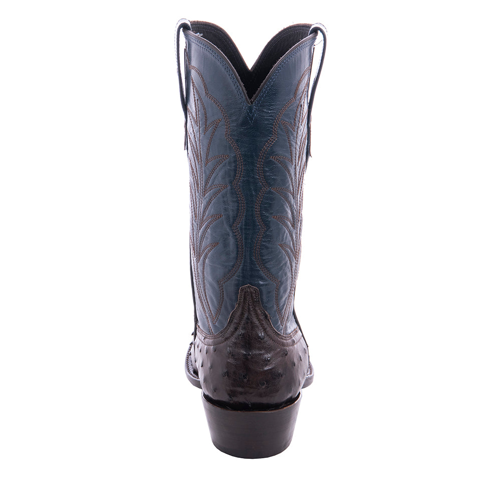 Men's 12" Nicotine Full Quill Ostrich Blue Kidskin Winn Cowboy Boot