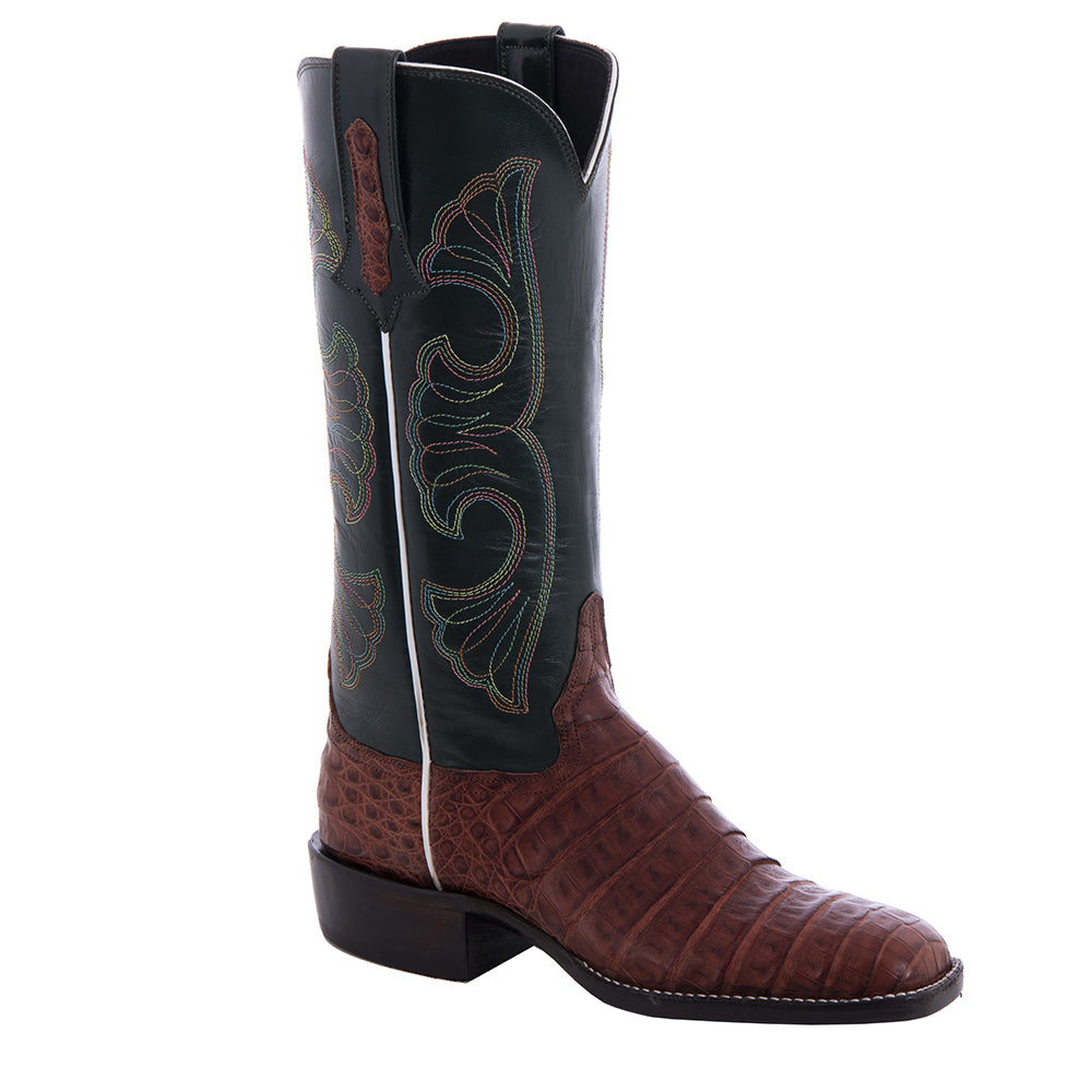 Ladies 13-2 Raisin Caiman Green Velvet Swan Cowboy Boot
