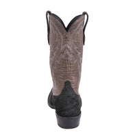 Men's 12" Black Hippo Grey Bison Buckaroo Cowboy Boot with Mini Vibram Sole
