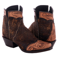 Ladies Camel Break Antique Tooled Short Boots