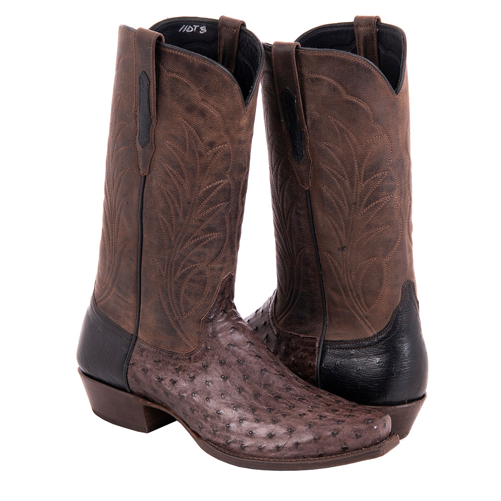 Men's 13" Nicotine Full Quill Ostrich Tobac Goat Winn Cowboy