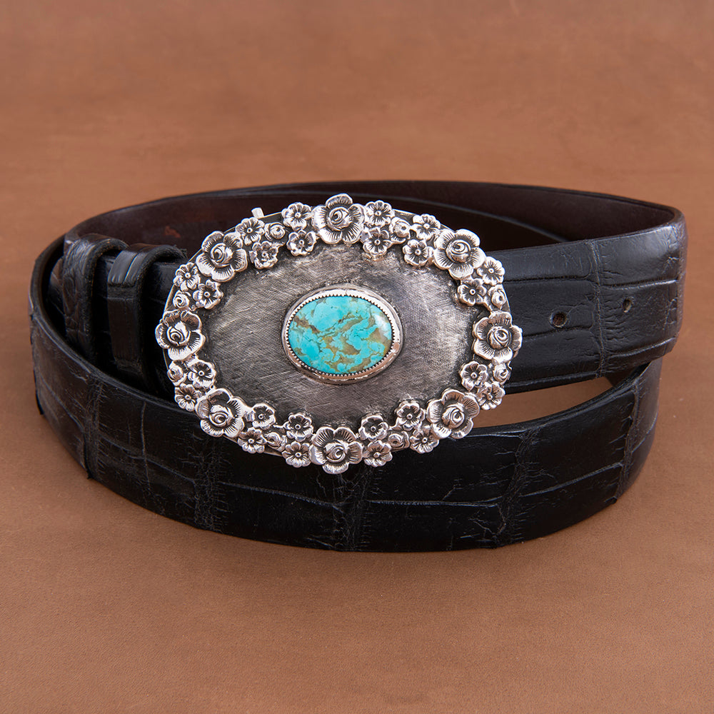 Mae Oval Buckle with Floral and Turquoise