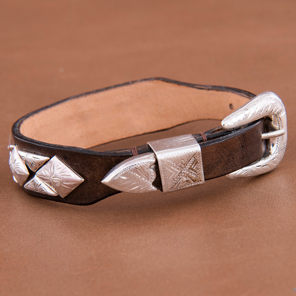 DIAMOND 1/2 DIAMOND BRACELET ON CHOCOLATE LEATHER