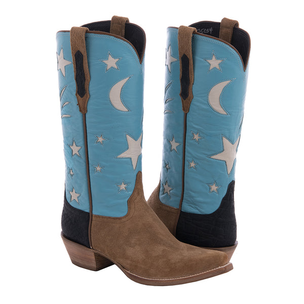 Ladies 12" Dunn Pig Black Elephant Counter Emerald Bone Star Cowboy Boot