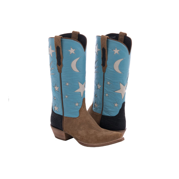 Ladies 12" Dunn Pig Black Elephant Counter Emerald Bone Star Cowboy Boot