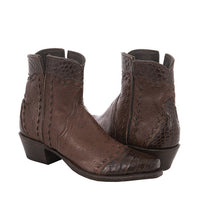 Ladies Shorty Smooth Kango CC Ostrich Nicotine Caiman Wingtip, Half, Collar Full Brown Buckstitch
