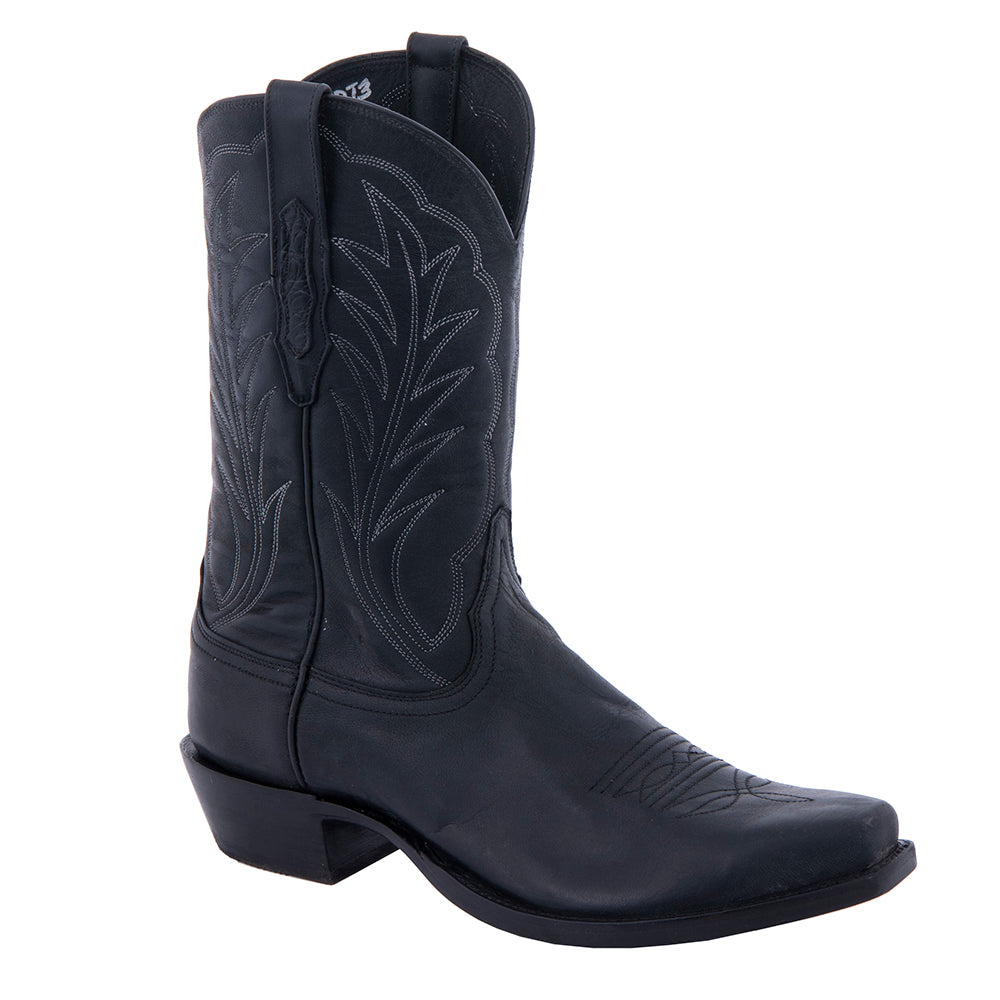 Men's 12" Black Mad Dog Winn Stitch Cowboy Boot with Toe Bug