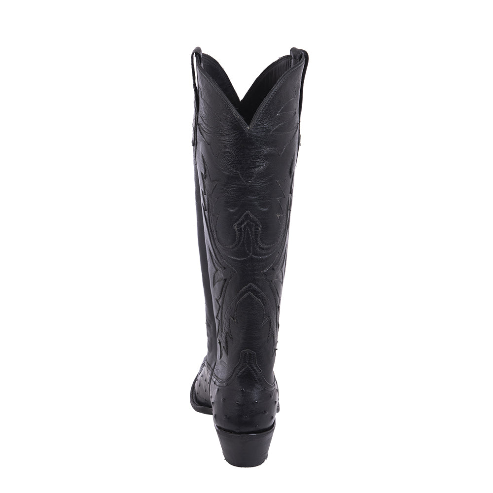 Ladies Cowboy Black Full Quill Ostrich with Black Kidskin