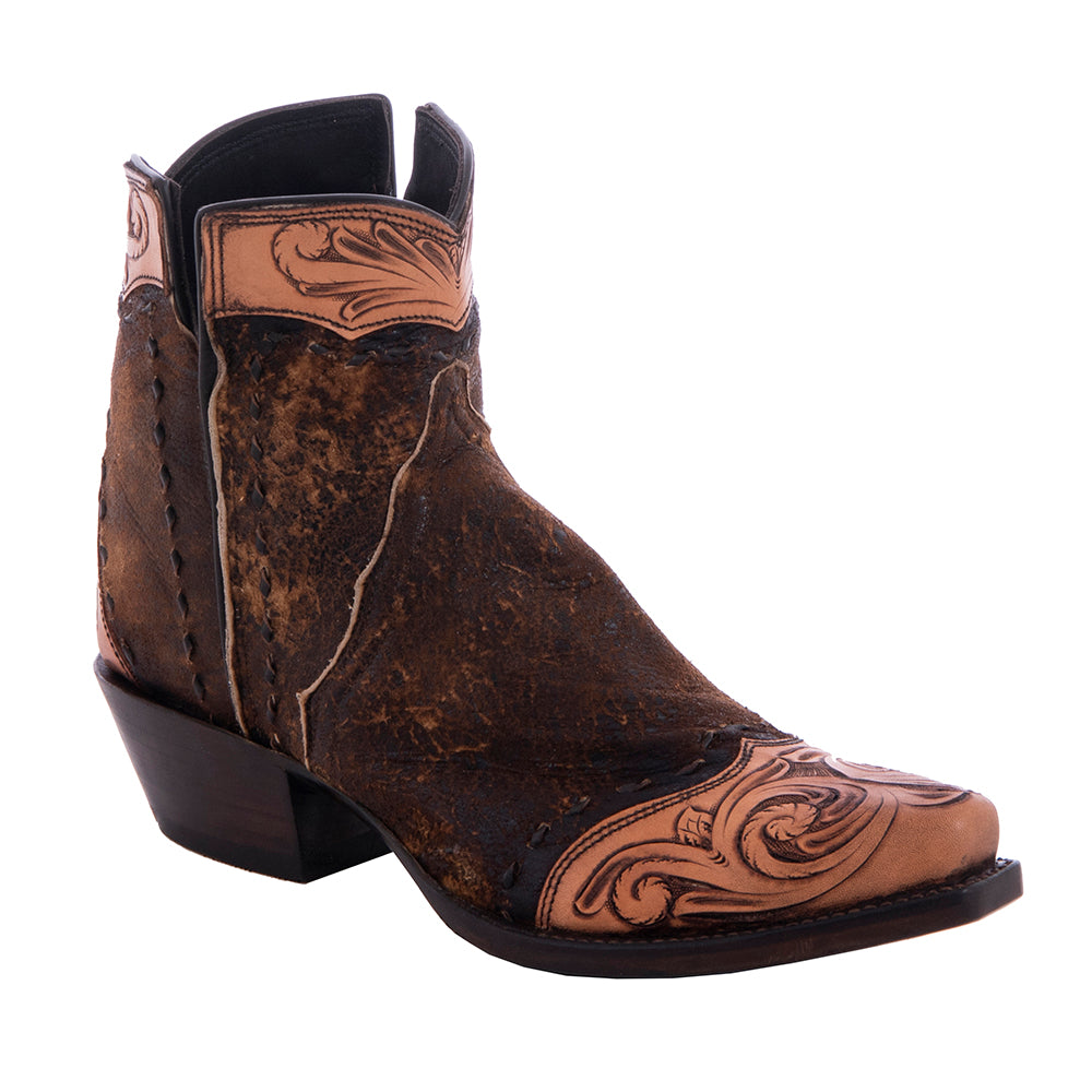 Ladies Camel Break Antique Tooled Short Boots