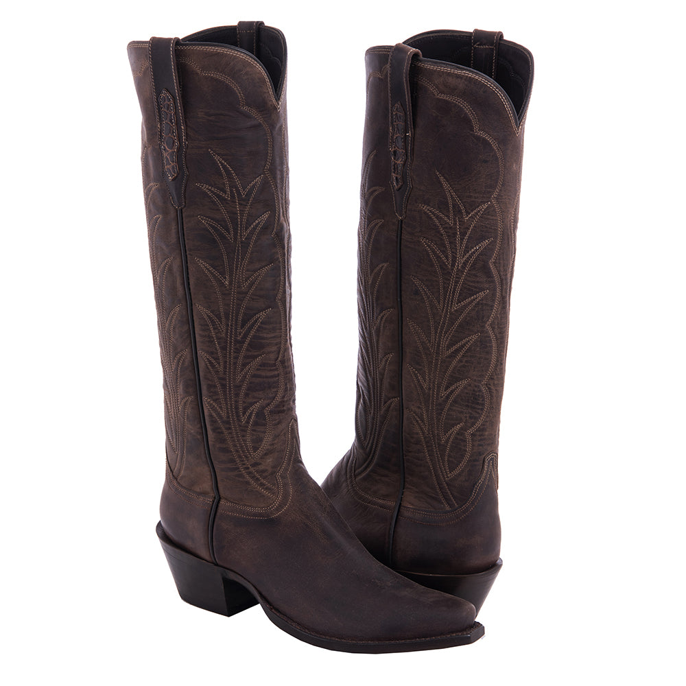 Ladies 17" Tobac Goat Winn Stitch Cowboy Boot