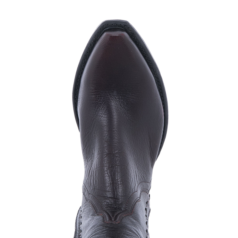 Ladies Short Black Cherry Goat Half Black Buckstitch Boot