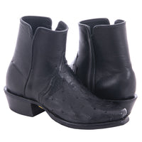 Men's Short Black Full Quill Ostrich Aniline Boot with Mini Vibram Sole