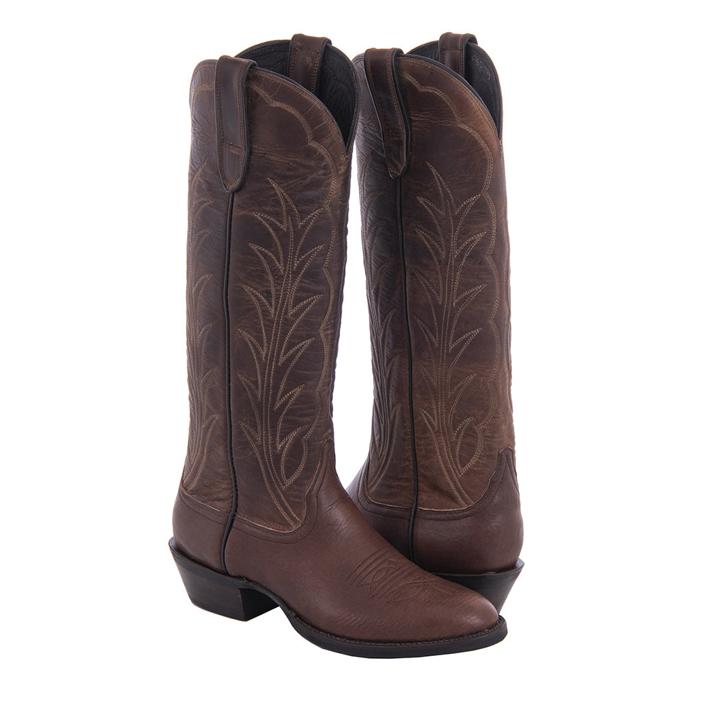 Men's 17" Mocha Bison Canella Goat Winn Toe Bug Cowboy Boot with Mini Vibram Sole