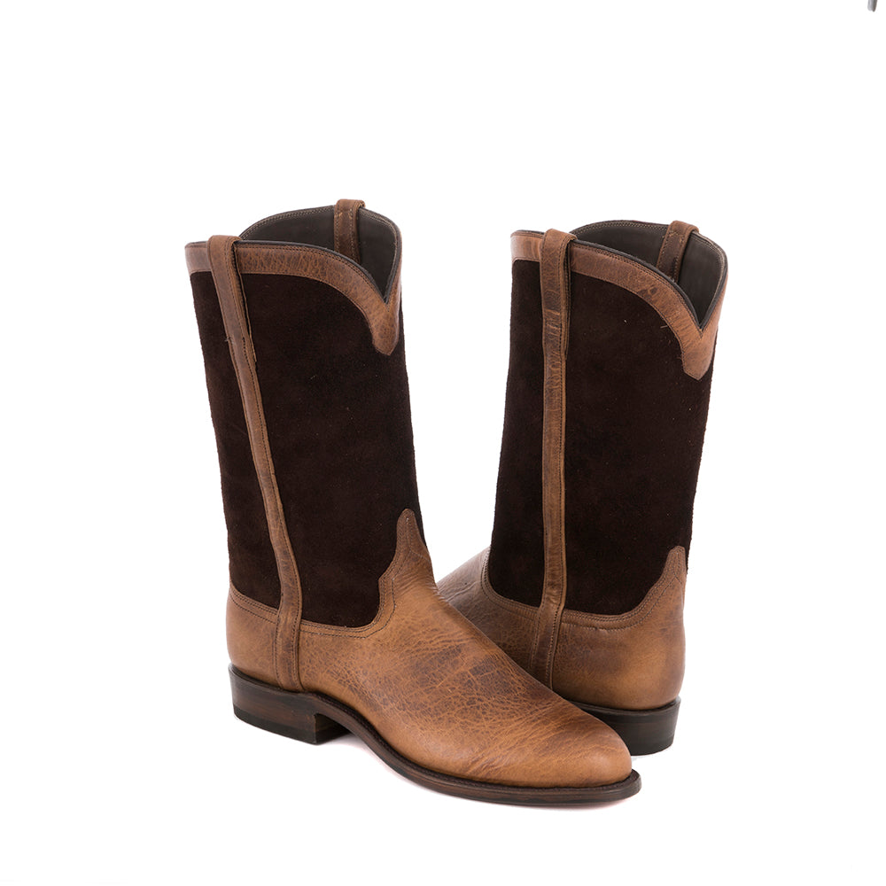 Men's Cognac Bison Chocolate Roughout Roper Boots