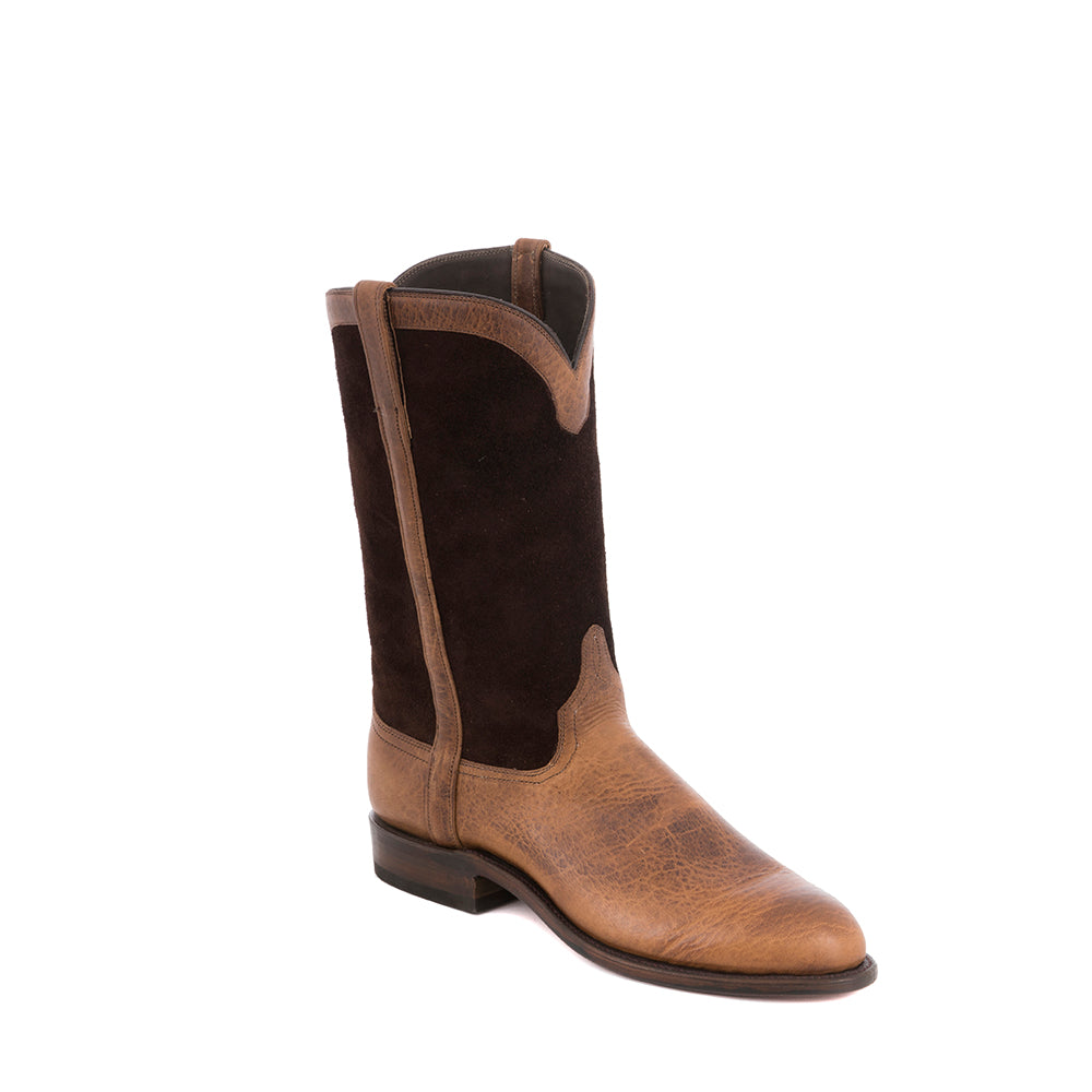 Men's Cognac Bison Chocolate Roughout Roper Boots