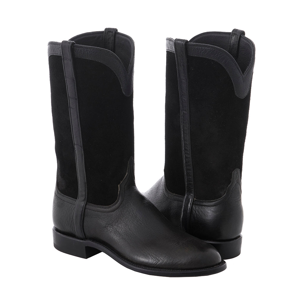 Men's Roper Black Bison and Black Roughout with Covered Side Seam