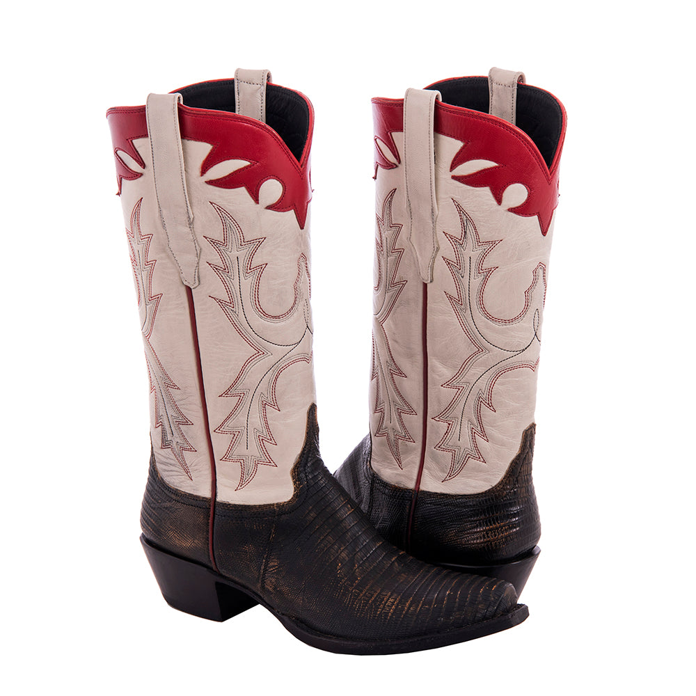Ladies 13" Distressed Tan Lizard Pearl Goat Old Nugget Cowboy Boot