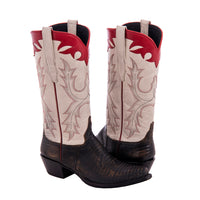 Ladies 13" Distressed Tan Lizard Pearl Goat Old Nugget Cowboy Boot
