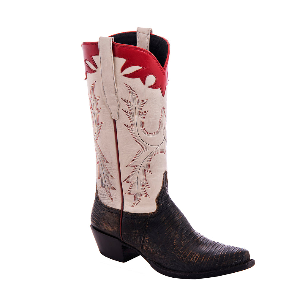 Ladies 13" Distressed Tan Lizard Pearl Goat Old Nugget Cowboy Boot