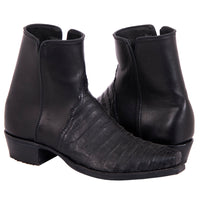 Men's Black Caiman and Aniline Short Boot