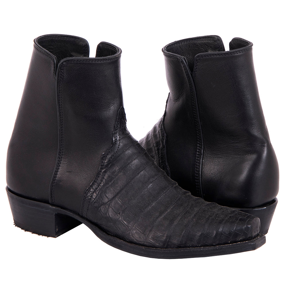 Men's Black Caiman and Aniline Short Boot