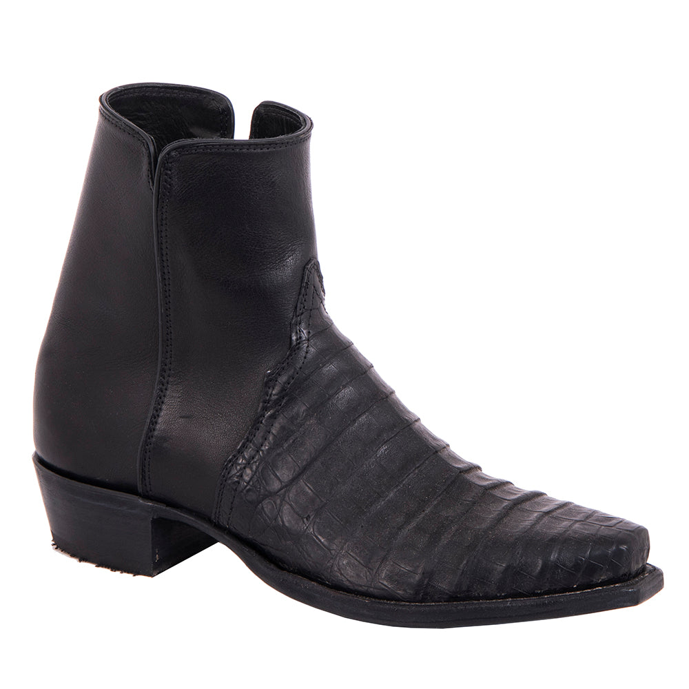 Men's Black Caiman and Aniline Short Boot
