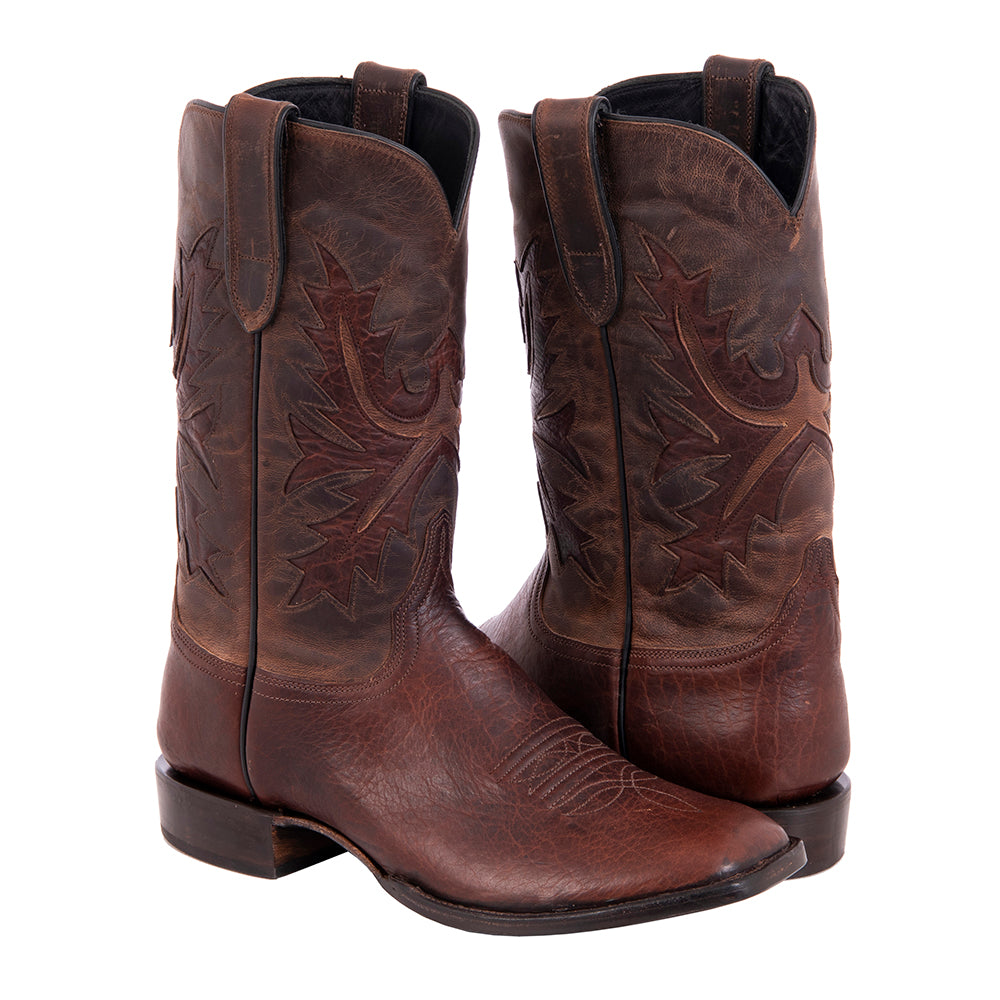 Men's Mocha Bison and Canella Goat Fern Inlay Cowboy Boot