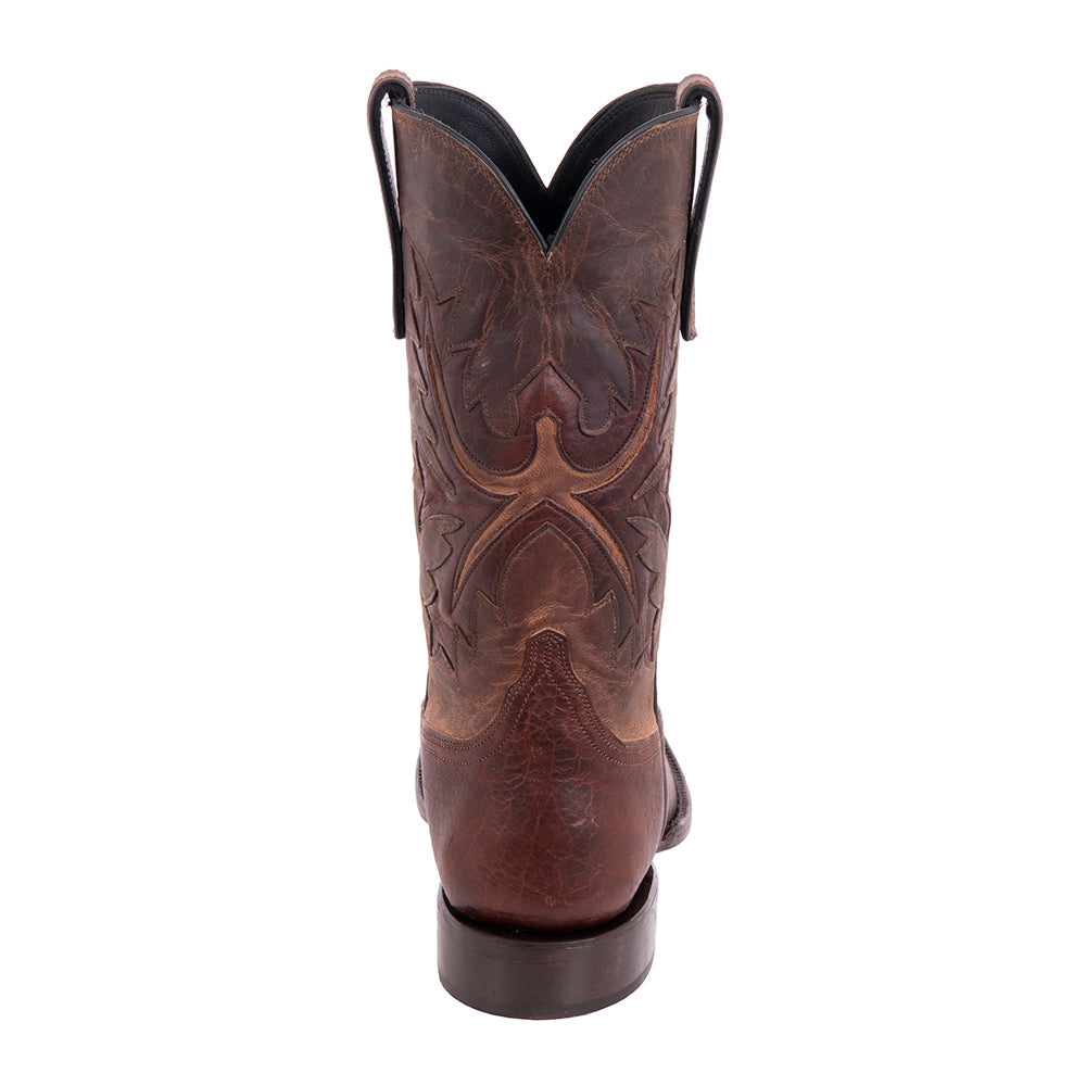 Men's 12" Mocha Bison Canella Goat Fern Inlay Cowboy Boot with Heavy Sole and Spur Lip