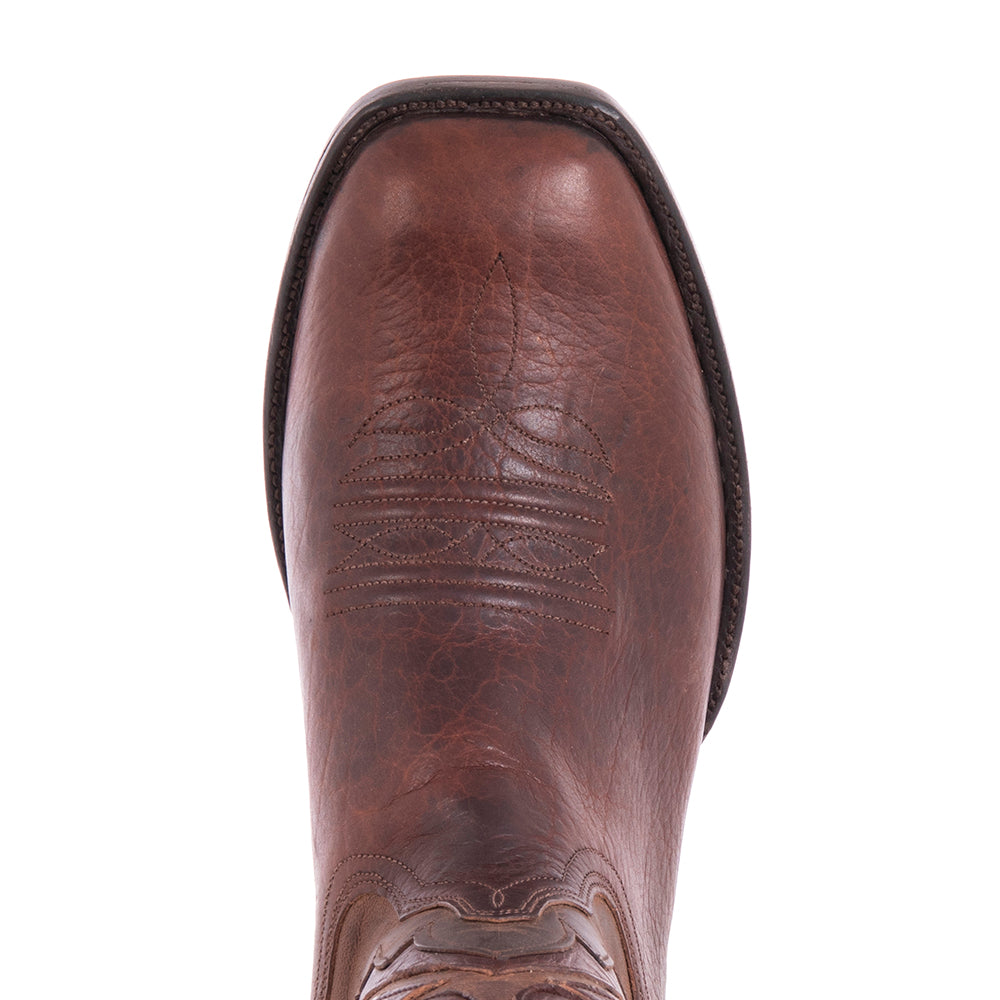 Men's 12" Mocha Bison Canella Goat Fern Inlay Cowboy Boot with Heavy Sole and Spur Lip