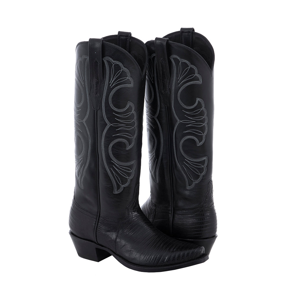 Ladies Black Lizard Diablo Swan Stitch Cowboy Boot