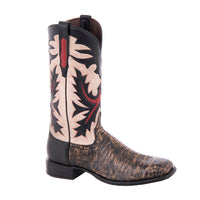 Men's Grey Distressed Lizard and White Goat Fern Inlay Cowboy Boot