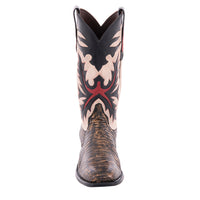 Men's Grey Distressed Lizard and White Goat Fern Inlay Cowboy Boot
