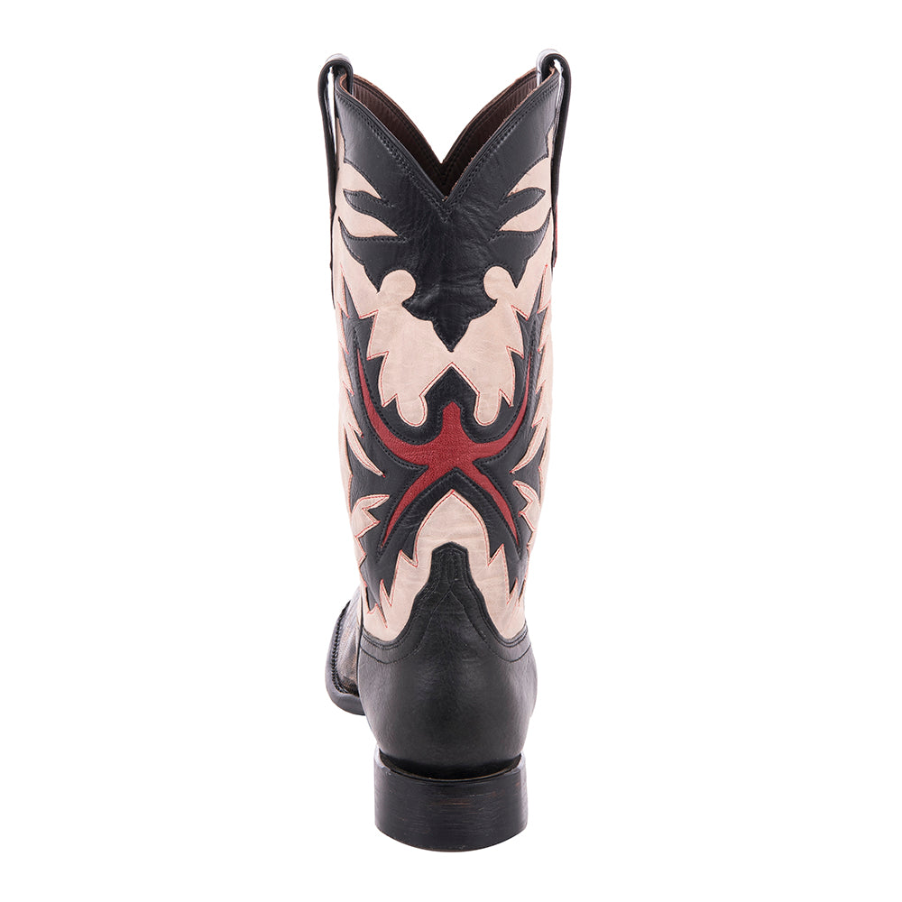 Men's Grey Distressed Lizard and White Goat Fern Inlay Cowboy Boot
