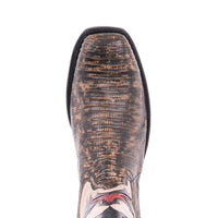 Men's Grey Distressed Lizard and White Goat Fern Inlay Cowboy Boot