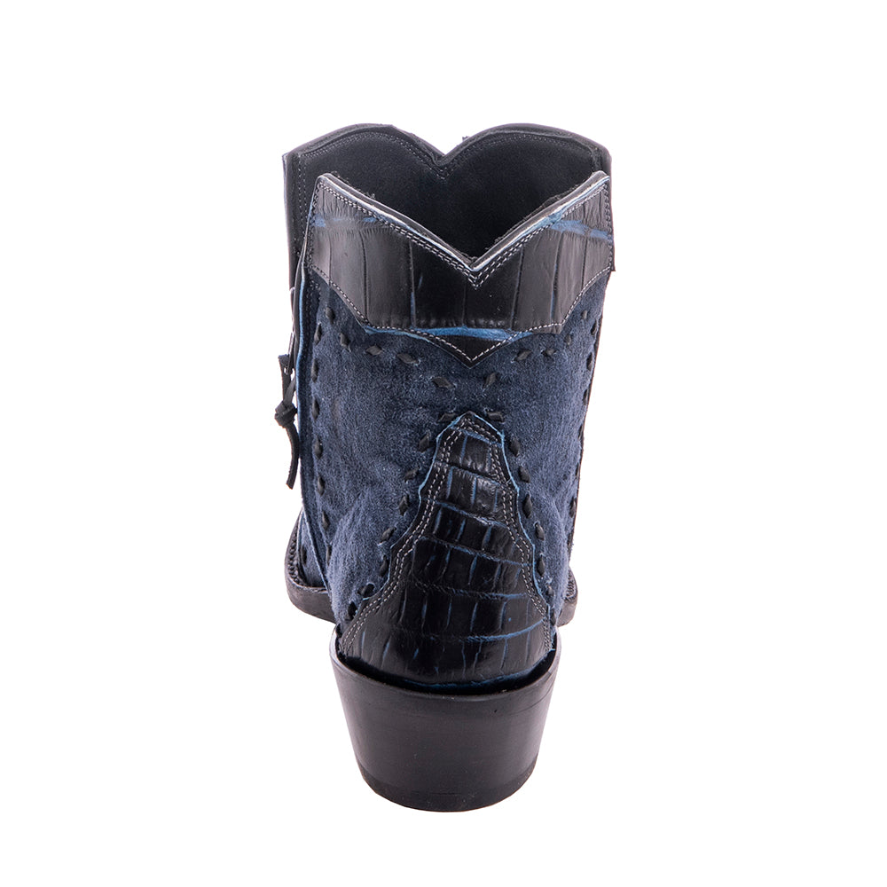 Ladies Short Zip Navy Break 2 Tone Blue Nile Wingtip, Half Collar Full Buckstitch