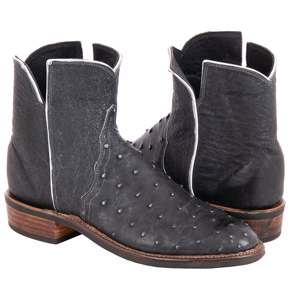 Ladies Overwash Denim Full Quill/Smooth Ostrich Roper Boot