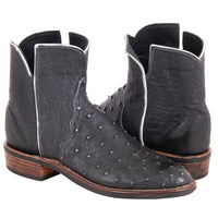 Ladies Overwash Denim Full Quill/Smooth Ostrich Roper Boot