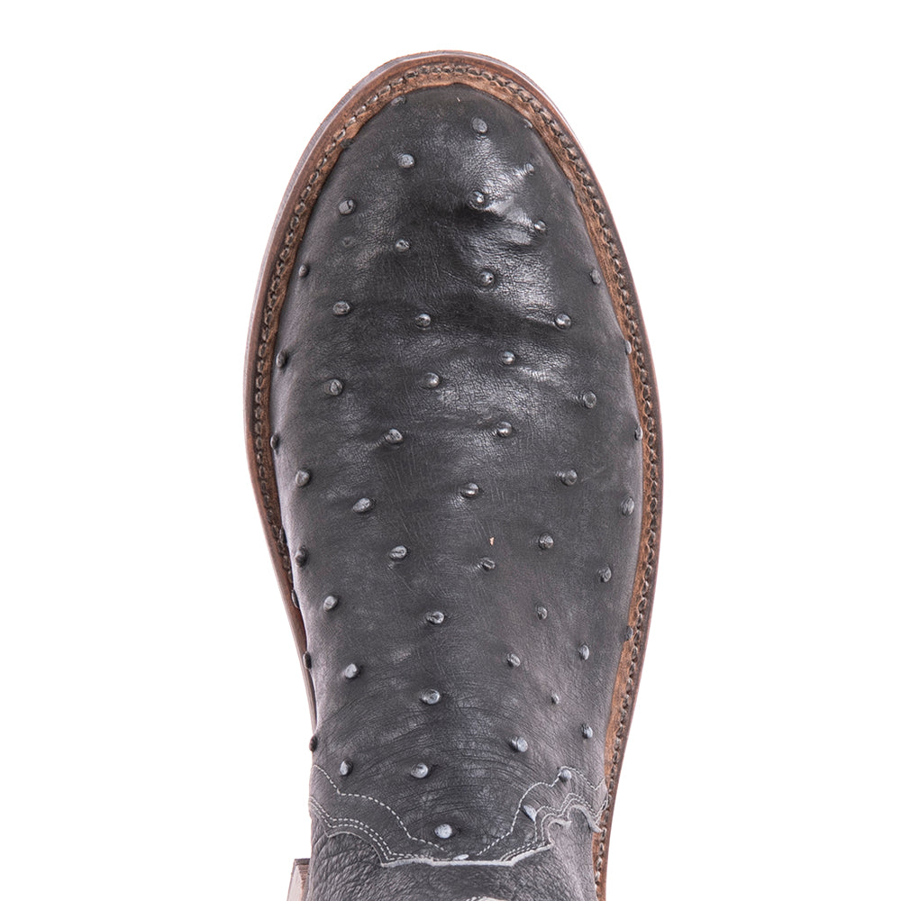 Ladies Overwash Denim Full Quill/Smooth Ostrich Roper Boot