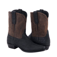 Men's Black Elephant and Brown Goat Cowboy Boot with Black Buckstitch