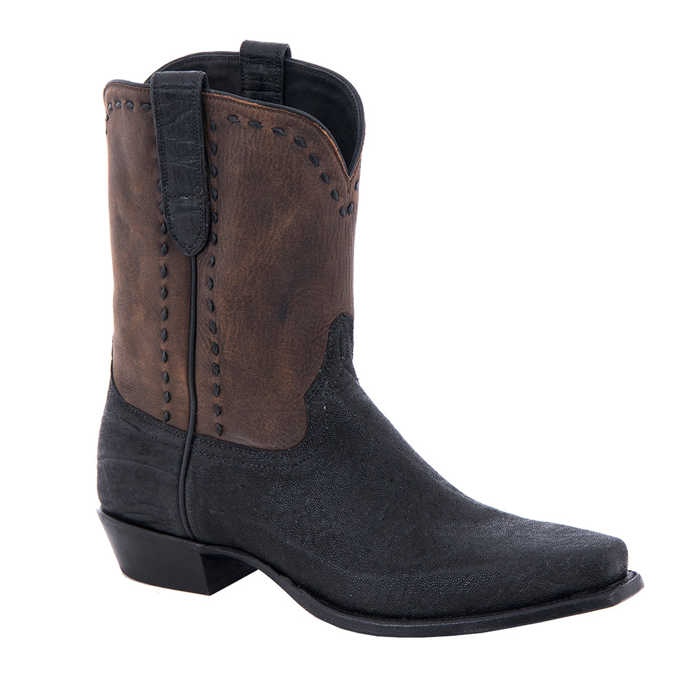 Men's Black Elephant and Brown Goat Cowboy Boot with Black Buckstitch