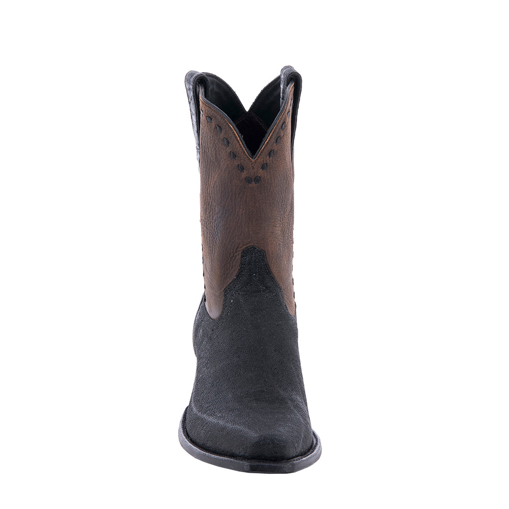 Men's Black Elephant and Brown Goat Cowboy Boot with Black Buckstitch