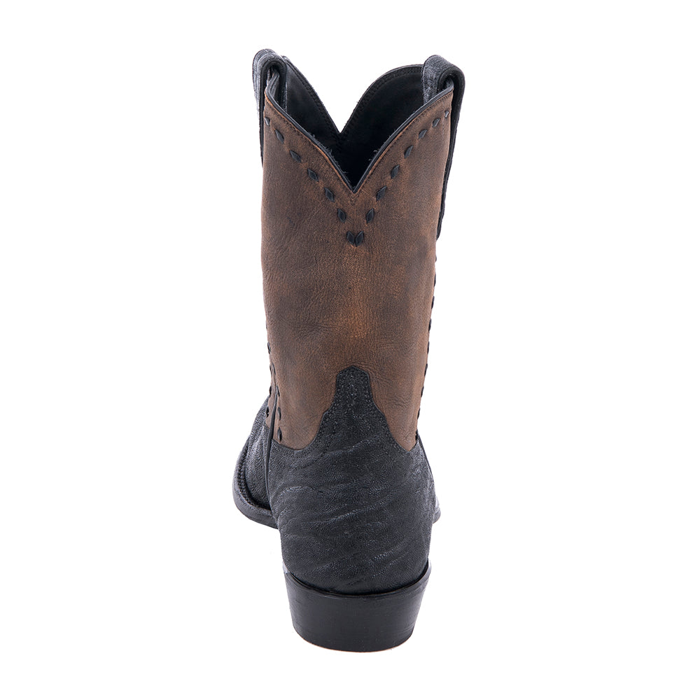Men's Black Elephant and Brown Goat Cowboy Boot with Black Buckstitch