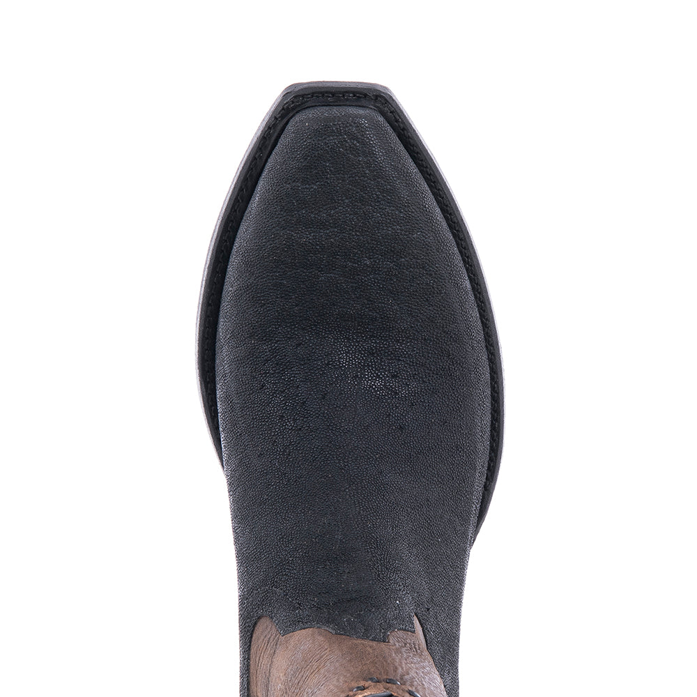 Men's Black Elephant and Brown Goat Cowboy Boot with Black Buckstitch