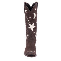 Ladies 13" Chocolate Nubuck Stars Inlay Cowboy Boot