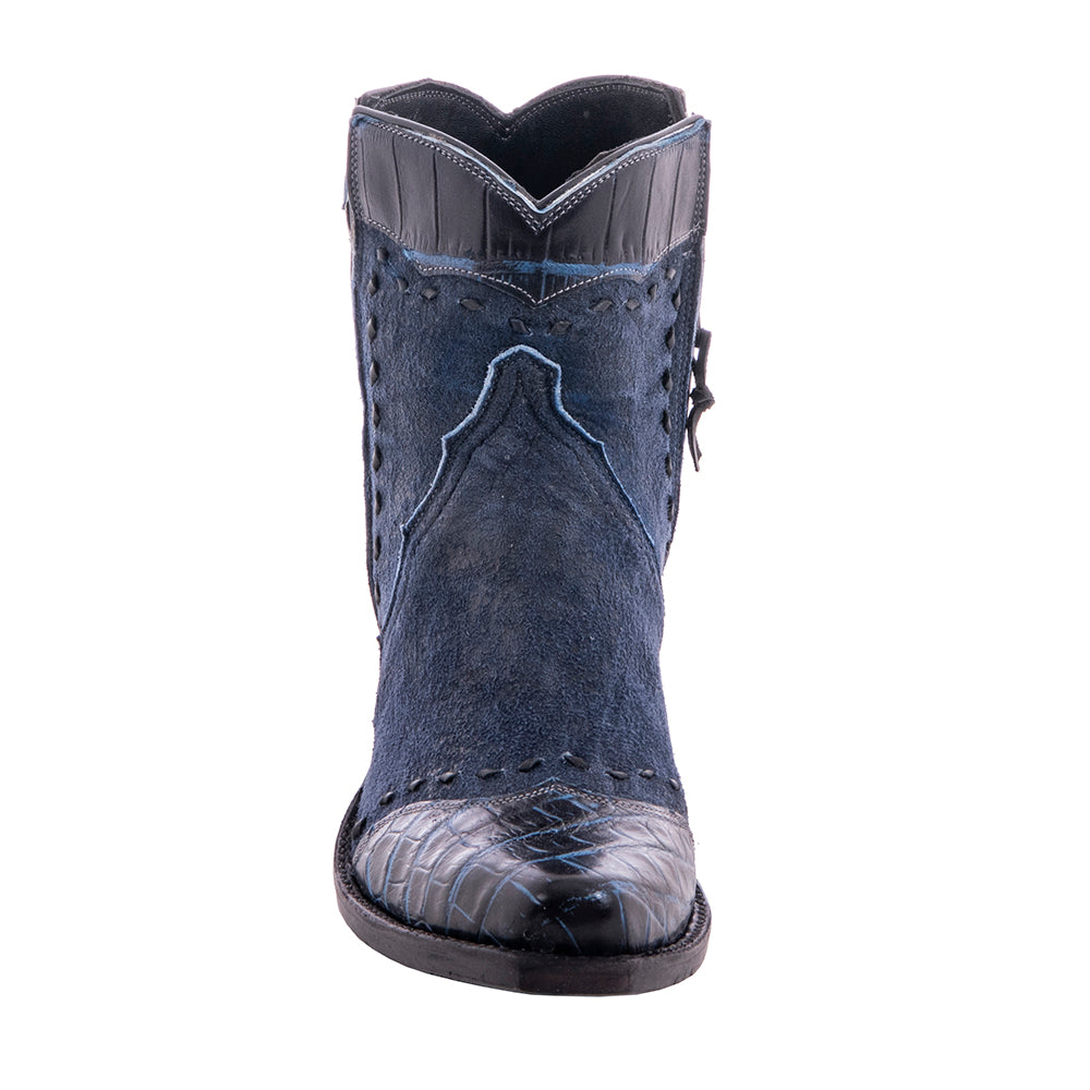 Ladies Short Zip Navy Break 2 Tone Blue Nile Wingtip, Half Collar Full Buckstitch
