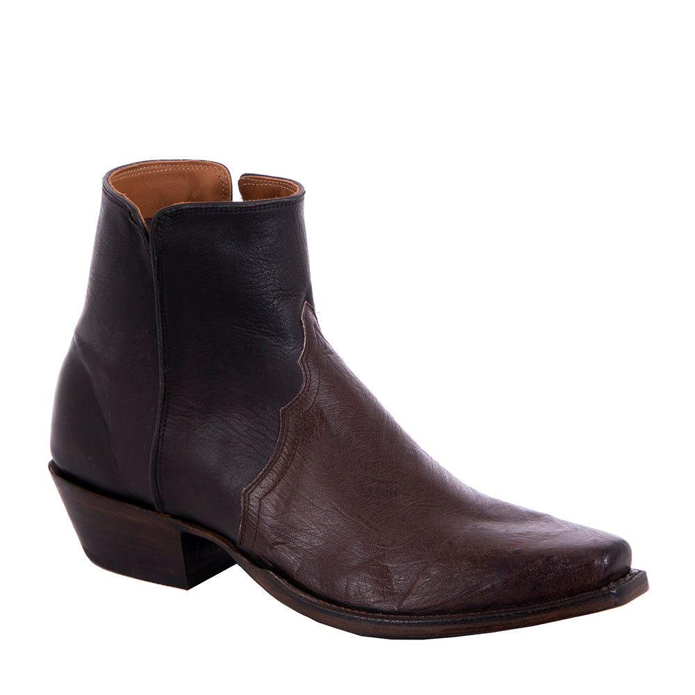 Men's Short Zip Nicotine Smooth Ostrich/Chocolate Aniline