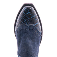 Ladies Short Zip Navy Break 2 Tone Blue Nile Wingtip, Half Collar Full Buckstitch
