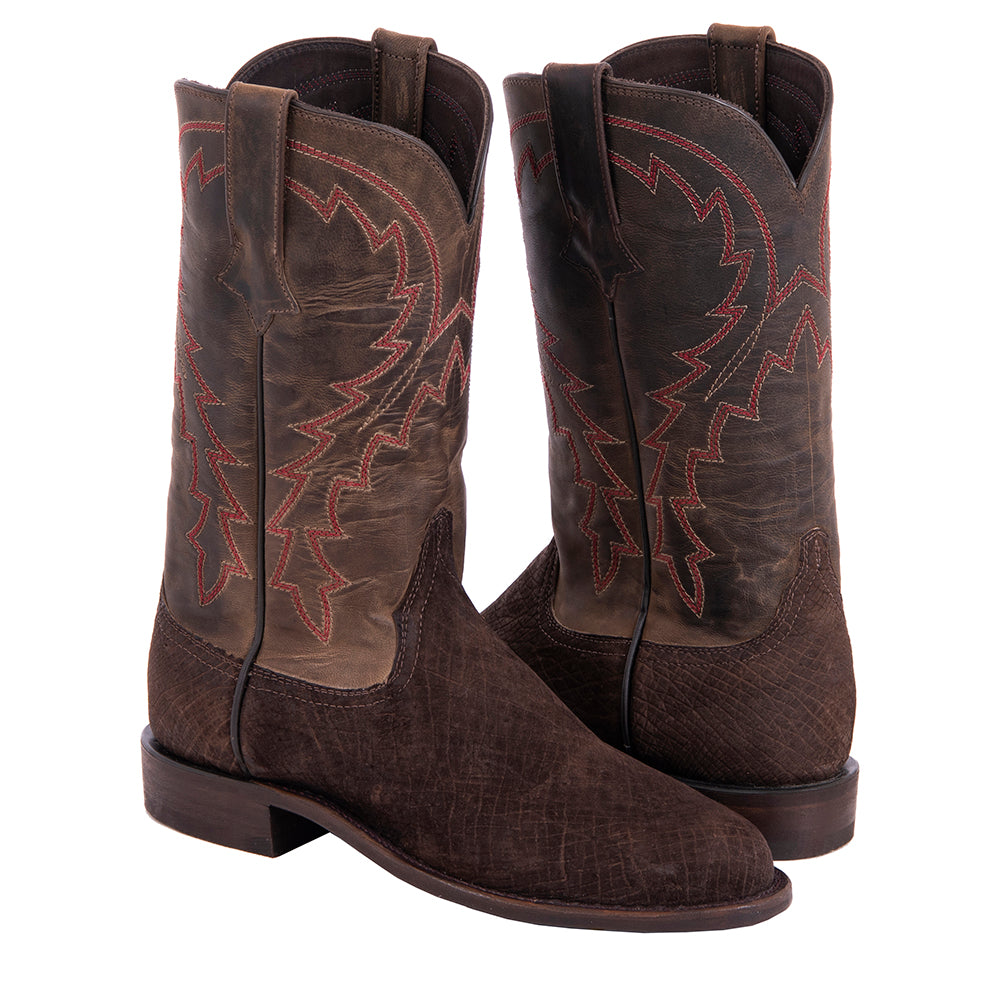 Men's 12" Chocolate Hippo Red Stitch Roper Boot